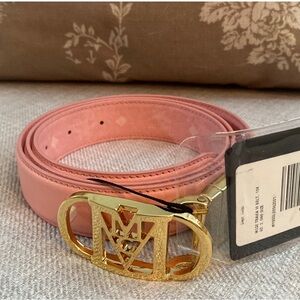 MCM Light Pink Belt with Gold Logo Buckle